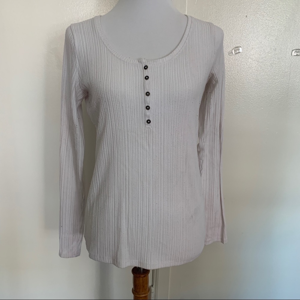 henley white long sleeve shirt sz L